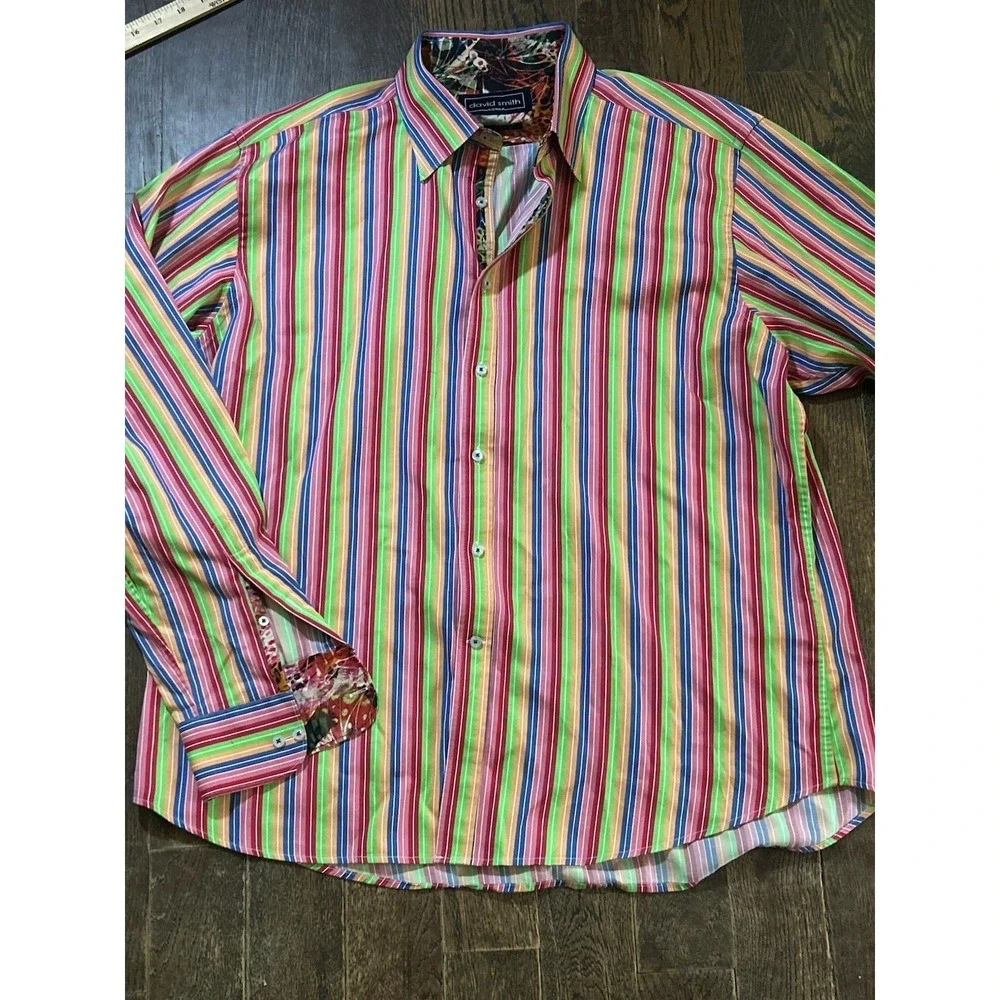 David Smith Australia‎ Men's Shirt 2X Multicolor Stripe Geometric